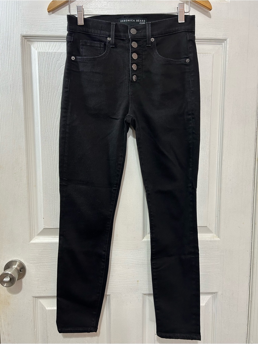 Veronica Beard Debbie Skinny High Rise Jeans Black Onyx Button Fly 27/4